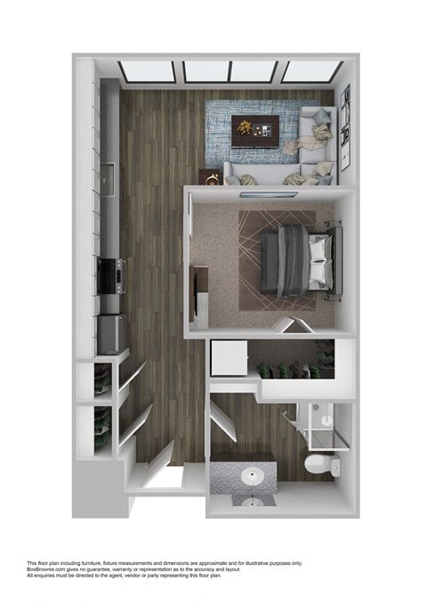 Floor plan for studio, 1 bath, 520 sqft